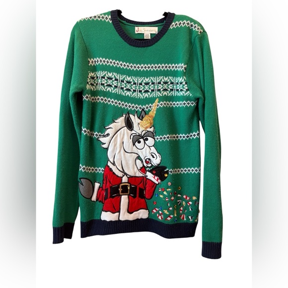 Jolly Sweaters Green Unicorn Christmas Sweater - Picture 1 of 3